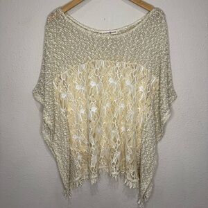 Altar’d State Lace Top Half Sleeve Cream Boho Sparkle Tassels Women’s Size S